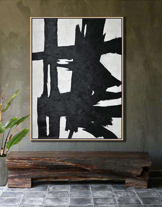 Modern Wall Art,Black And White Minimal Painting On Canvas,Modern Art Oil Painting #W4B0 - Click Image to Close